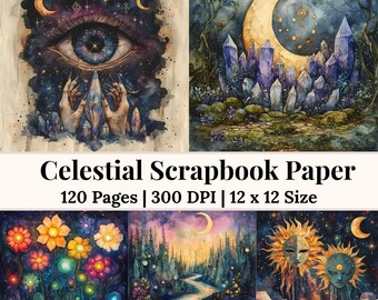Printable Celestial Paper Pack, Mond Thema Celestial Ephemera, Stern Digitale Mystische Hintergründe, Spirituelle Natur Witchy Printable Kit