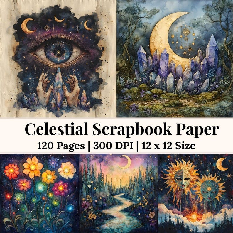 Printable Celestial Paper Pack, Moon Theme Celestial Ephemera, Star ...