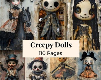 Creepy Doll Junk Journal, Digital Halloween Ephemera, Dark Whimsy Art Journal Pages, Vintage Gothic Doll Art Printable Spooky Scrapbook