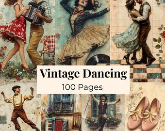 Dancing Junk Journal Kit, Vintage Rose Paper, Shabby Chic Journal Pages, Cottagecore Paper, Floral Scrapbook Paper, Digital Papers