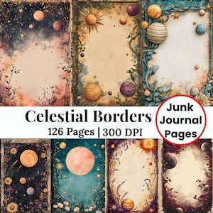 Cosmic Vintage Junk Journal Pages, Celestial Ephemera Moon Collage Sheet, Celestial Printable Mystic Paper Kit, Astrology Digital Papers