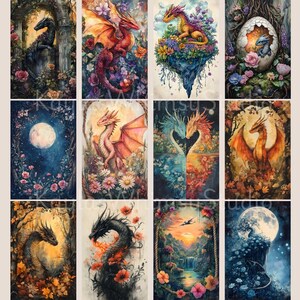 Dragon Fantasy Flower Journal Pages, Mythical Creature Ephemera Bundle, Dragon Forest Printable Craft Kit Fantasy Ephemera Junk Journal image 8