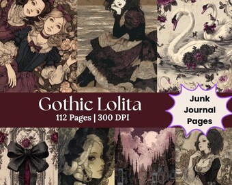 Lolita Gothic Journal Kit Gothic Ephemera Victorian Scrapbook Black Distressed Gothic Collage Sheet Printable Floral Journal Digital Paper