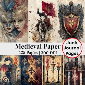 Medieval Manuscript Parchment Paper, Printable Medieval Ephemera Fantasy Junk Journal Scrapbook Paper, Dragon Junk Journal Fairytale Papers