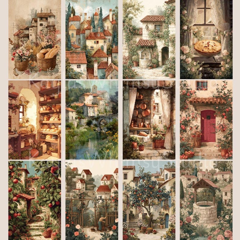 Cozy Cottage Paper Storybook Art, Garden Junk Journal, Cottagecore Art, Shabby Chic Ephemera Junk Journal Pages, Vintage Rustic Scrapbook