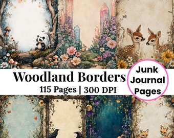 Woodland Junk Journal Kit, Forest Friends Animal Ephemera, Shabby Chic Floral Botanical Printable, Vintage Nature Cottagecore Pages