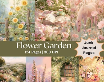 Garden Junk Journal, Flowers Ephemera Digital Scrapbook Paper Kit, Gardener Printable, Cottagecore Paper, Watercolor Plant Cute Journal Kit