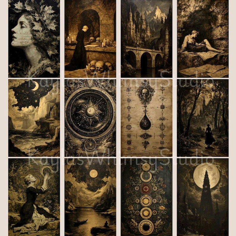 Dark Art Gothic Library Academia Journal Magic Wicca Grimoire Dark Academia Paper Gothic Printable Picture Collage Scrap Pack Gothic Journal image 3