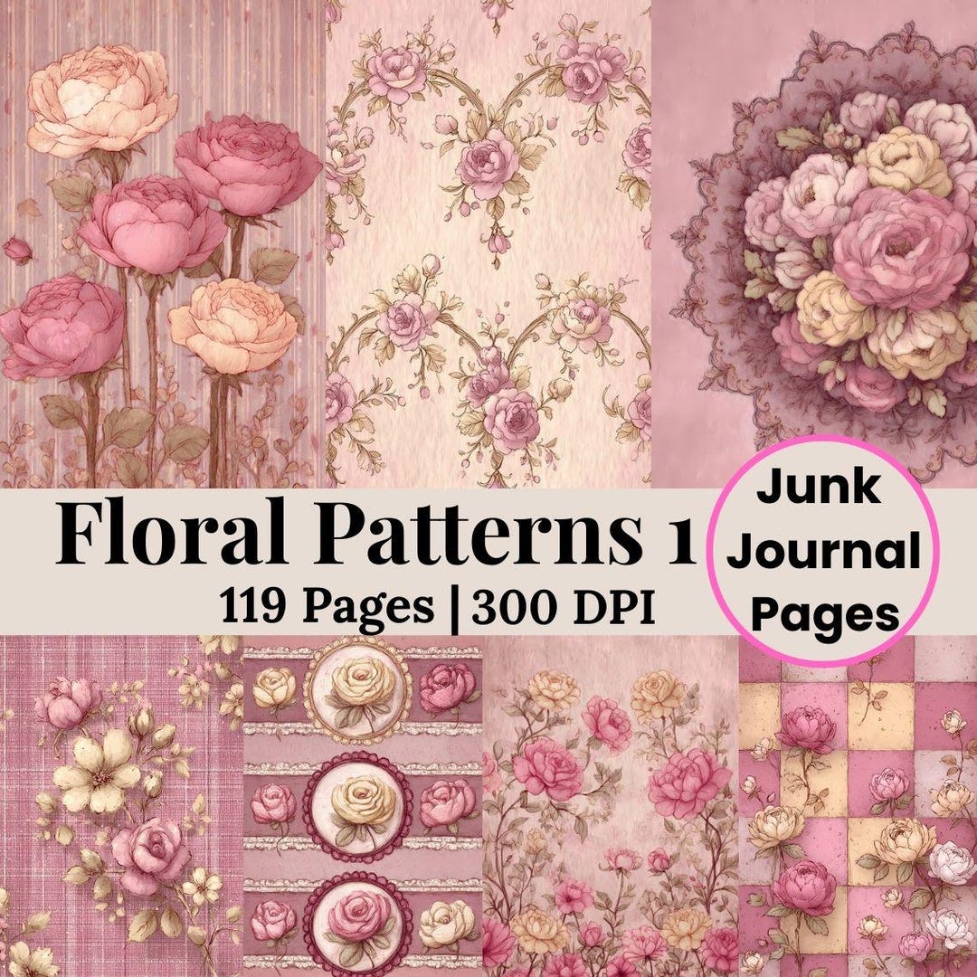 Printable Vintage Roses Digital Paper Romantic Lace Pattern Shabby Chic ...
