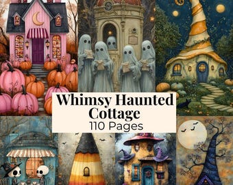 Whimsy Haunted Cottage Halloween Journal Kit Haunted House Spooky Printable Halloween Ephemera Paper Craft Kit
