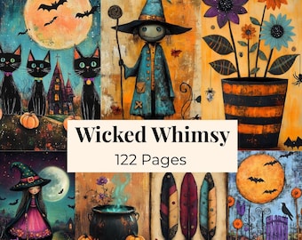 Spooky Witchy Journal Kit, Halloween Ephemera, Black Cat Collage Sheets (Digital Download)