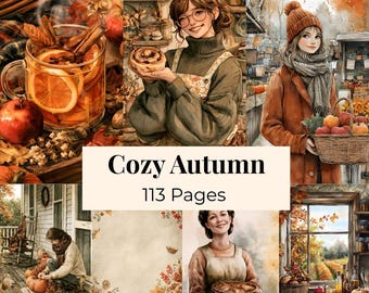 Cozy Autumn Junk Journal Kit Fall Scrapbook Pages Cottagecore Fall Autumn Collage Printable Autumn Scenes Ephemera