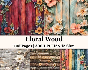 Holz Botanische Junk Journal Seiten, Getrocknete Blumen Junk Journal Kit, Florale Digitale Papiere, Scrapbook Papiere, Vintage Blumen Ephemera
