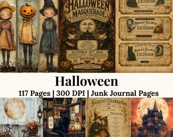Halloween Journal Kit, Halloween Vintage Ephemera Bundle, Gothic Halloween Papiere, Scrapbook Digitale Ephemera Junk Journal Karten