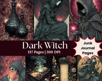 Dark Witch Spellbook Journal, Grunge Horror Background Page Magical Spellbook Scrapbook Digital Junk Journal Witchcraft Spell Page Print