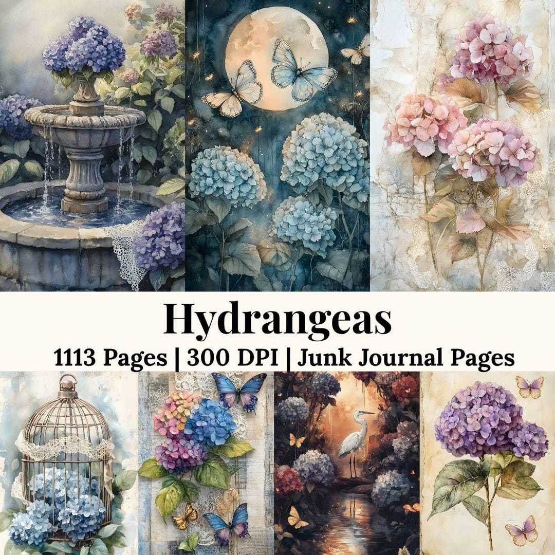 Hydrangea Garden Junk Journal Kit, Floral Ephemera Printable Flower ...