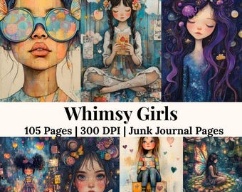 Whimsy Mädchen Junk Journal Kit Heller Regenbogen Fantasie Ephemera Aquarell Regenbogen Scrapbook Papiere Printable Journal Seiten