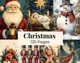 Christmas Junk Journal Kit, Christmas Nativity Jesus Christ Journal, Winter Ephemera Holiday Scrapbook, Santa Ephemera, Snowmen Pages