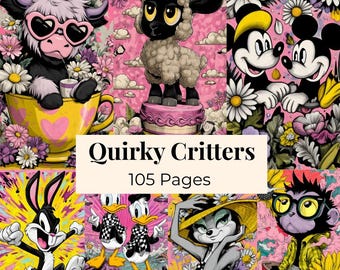 Quirky Critters Junk Journal Pack, Cartoon Woodland Animal Ephemera Bundle (Digital Download)