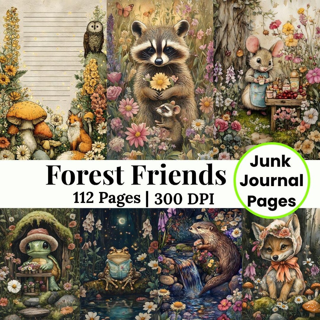 Storybook Woodland Junk Journal Kit, Forest Friends Digital Ephemera ...