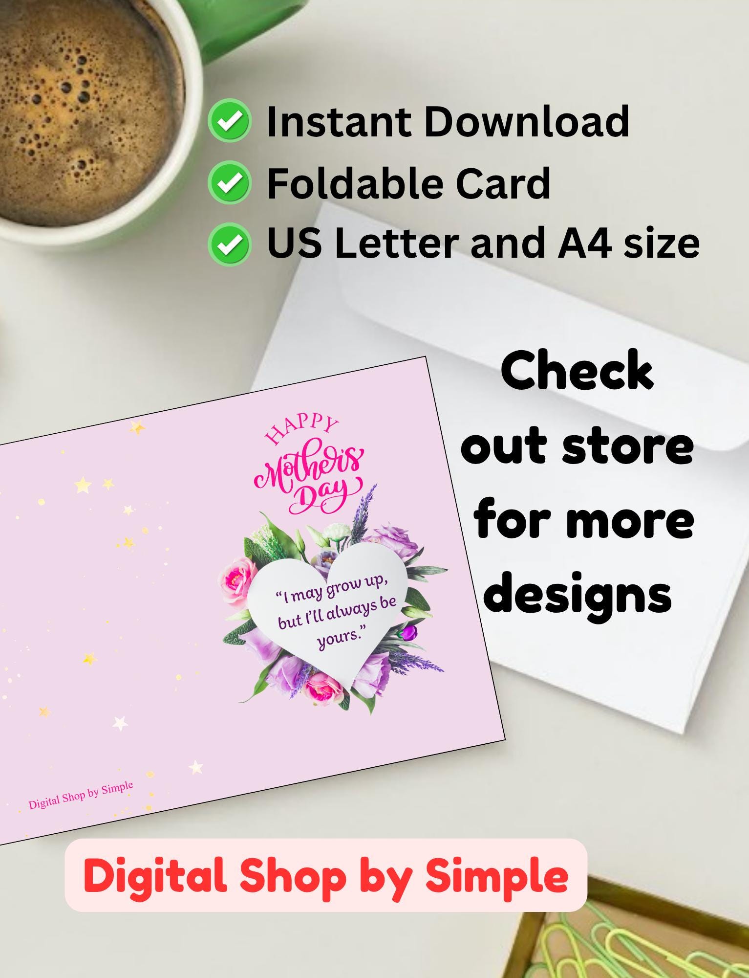 Mother’s Day Printable Card 5x7 | Emotional Mom Gift | Minimal Floral ...