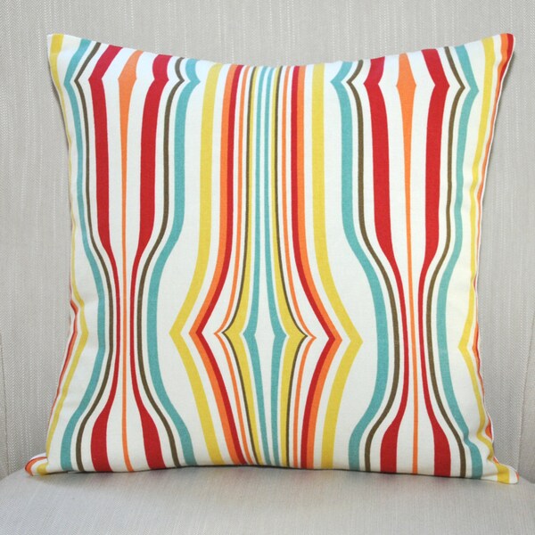 Waverly Retro Waves Pillow Cover -- 16x16 -- Red/Orange/Teal -- Zipper Closure