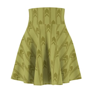 Olive Arrow Ikat backroom Pattern Skater Skirt | Tribal Geometric AOP