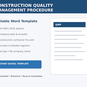 Construction Quality Management Procedure Template | ISO 9001:2026 QMP | Editable Word Contractor Quality System