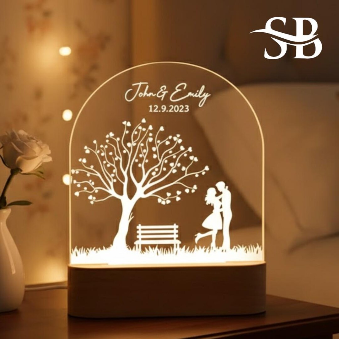 Tree Led Night Light Personalized Love Tree LED Night Light – Custom Names & Date Lamp ...