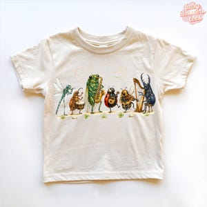 Camiseta infantil con estampado de insectos y músicos, camiseta vintage con estampado de insectos, camiseta de los 90 para amantes de los insectos, jersey retro con estampado de insectos y naturaleza, camiseta estética.