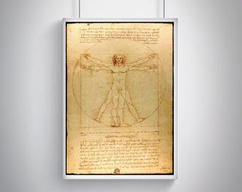 Vitruvian Man Print, Leonardo Da Vinci, Renaissance Art Poster or Canvas
