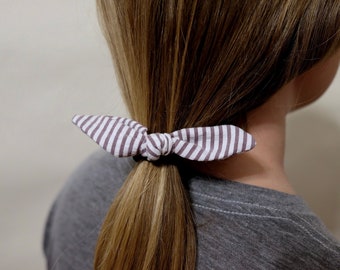 Seersucker Hair Tie Bow in Mauve Ponytail Holder Accessory Gift