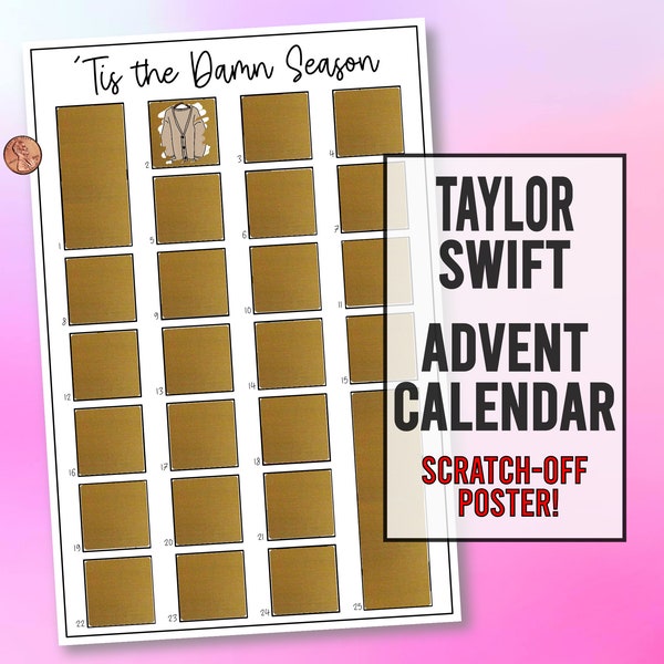 Taylor Swift Advent Calendar Scratch Off Christmas Holiday Wall Poster 'Tis the Damn Season Eras
