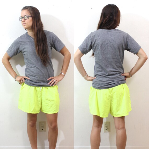 SALE Vintage Retro Bright Neon Green Swim Trunk Shorts