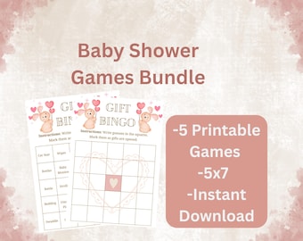 Baby Shower Games Bundle | Bunny Theme, White (Printable 5x7)