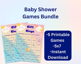 Pastel Rainbow Baby Shower Games 5 x 7 Printable Bundle