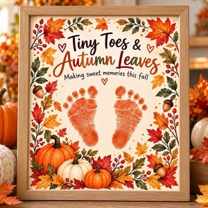 Baby Footprint Art, Autumn Printable With Blank Print Area, US Letter PDF