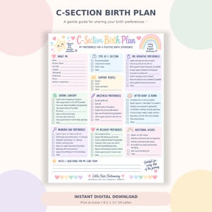 C-Section Birth Plan Template | Cesarean Preferences Checklist (Digital Download)