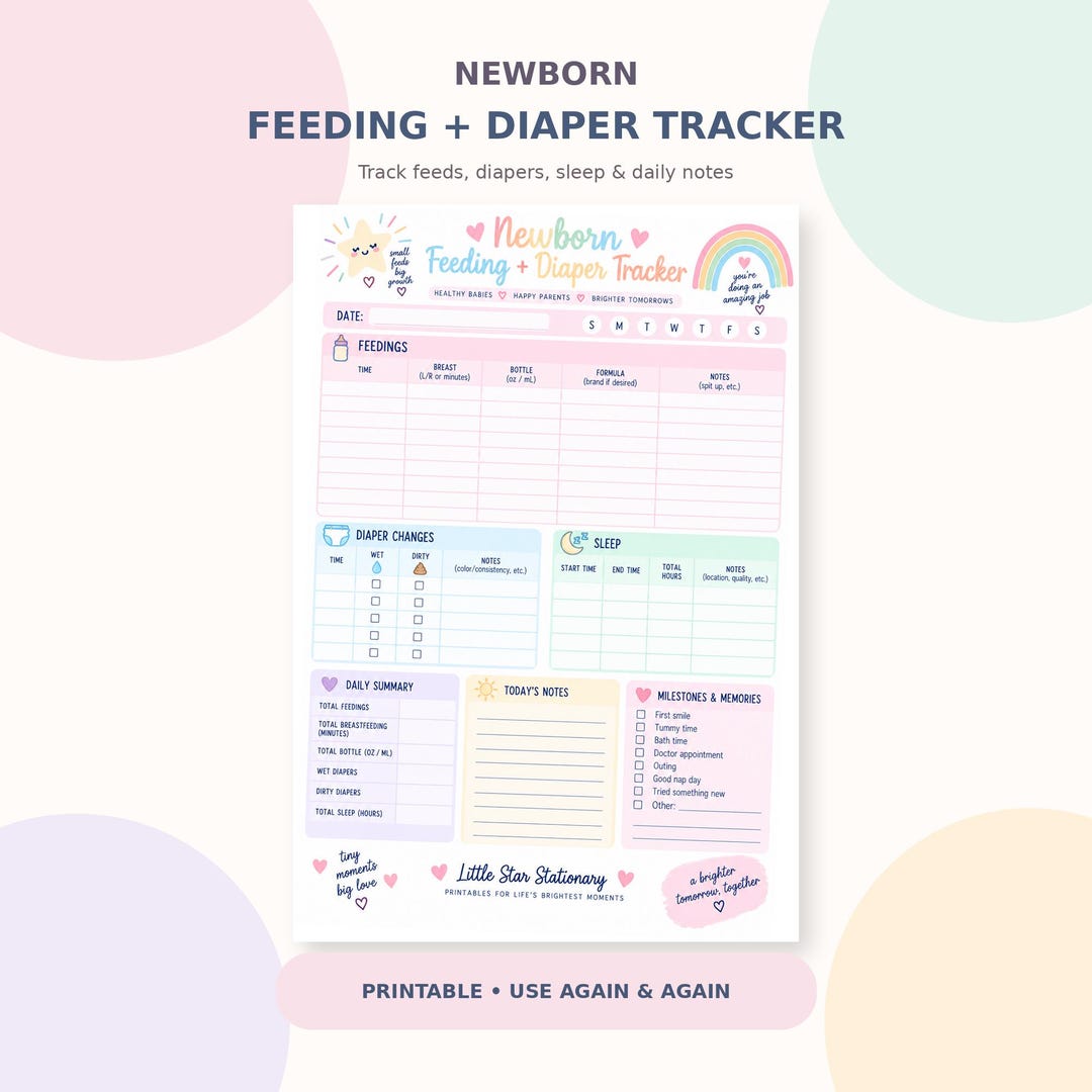 Newborn Feeding & Diaper Tracker Printable | Baby Log, Sleep ...