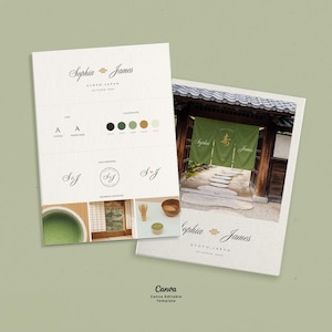 Wedding Logo + Brand Board Kit Canva Template MATCHA  |  Matcha Green Minimal   |  Japanese inspired
