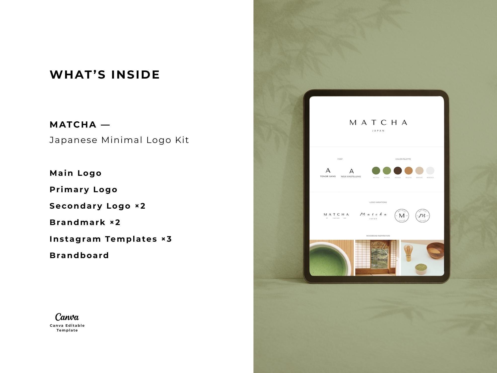 Brand Identity Kit | Canva Editable Matcha Japanese Branding | Minimal ...