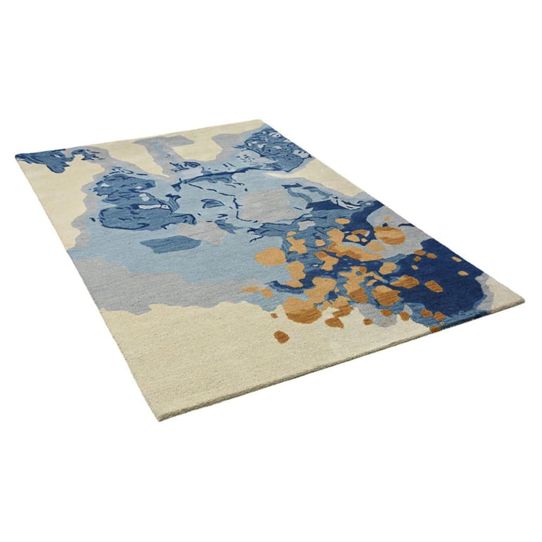 Abstract Area Rug – Modern Blue Beige Painterly Design - Etsy
