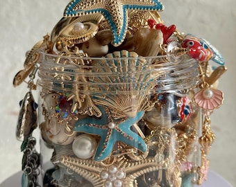 Ocean Jewelry Mystery Jar, Mermaid Jewelry Surprise Box, Beach Treasure Accessories, Seashell Starfish Jewelry Gift, Coastal Gift for Her