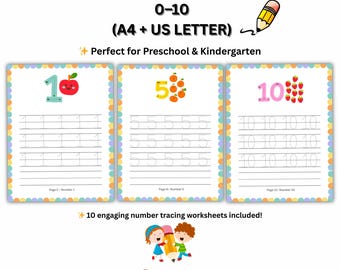 Number Tracing Worksheets 1-10 – Preschool Kindergarten Printable (PDF)