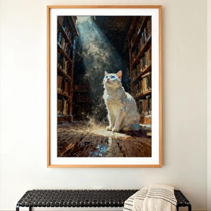 Library Sunbeam Cat | Dusty Volumetric Light | Printable