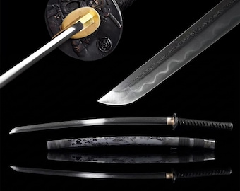 Katana de Damasco forjada a mano, tsuba samurái, espada japonesa de espiga completa, "Señor de la Noche".