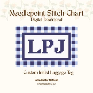 Anpassad Gingham Initial Needlepoint Bagageetikett Sömdiagram (digital nedladdning)