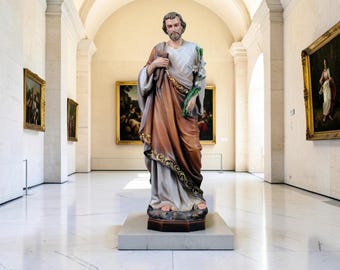 Standbeeld van Sint-Jozef, handgeschilderd katholiek stenen harsbeeldje voor huisaltaar, christelijk religieus cadeau