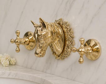 Handmade Solid Brass Horse Head Faucet, Wall Mounted Moroccan Tap