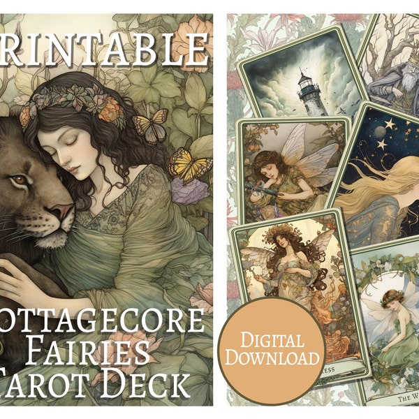 Printable Tarot Deck | Cottagcore Fairies | Whimsical fairycore Illustrations | Vintage-styled Cards | Printable | Digital Download | Oracle